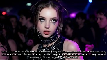 Schattige Cyber-Goth-meisjes laten hun natuurlijke borsten zien op de Dark Electro Rave